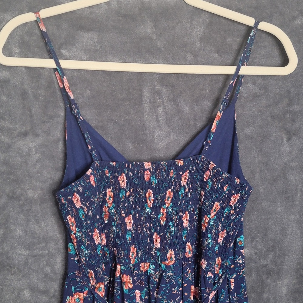 Band of Gypsies Mini Dress Small Navy Blue Floral Tie Front Boho Ruffle Cowgirl - Picture 5 of 10